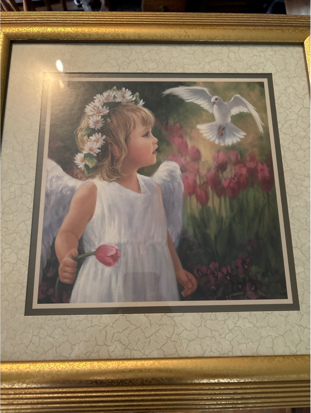 Framed Angel Girl Print with Gold Frame